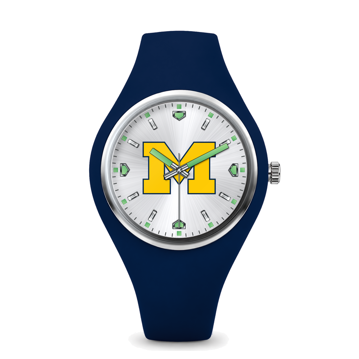 Michigan Wolverines Silver Dial Silicone Watch with navy silicone band