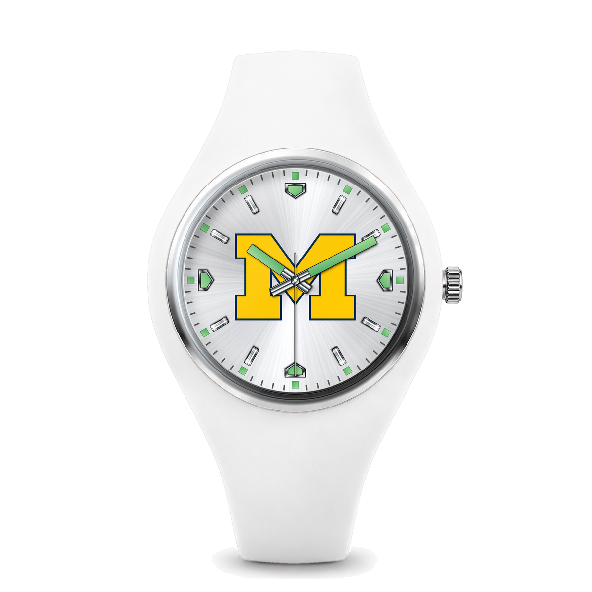 Michigan Wolverines Silver Dial Silicone Watch with white silicone band
