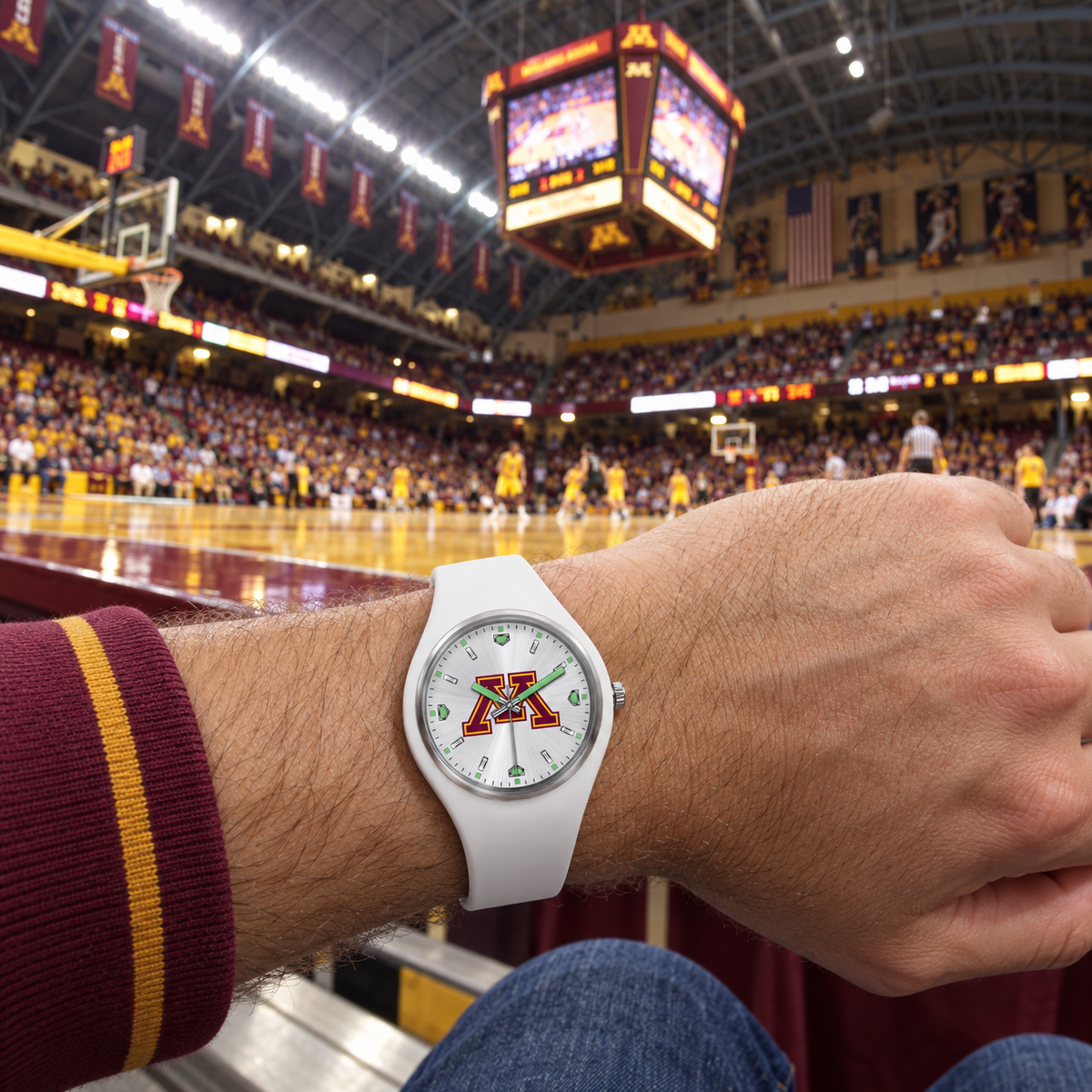 Front row looks up at the court - Minnesota Golden Gophers watch