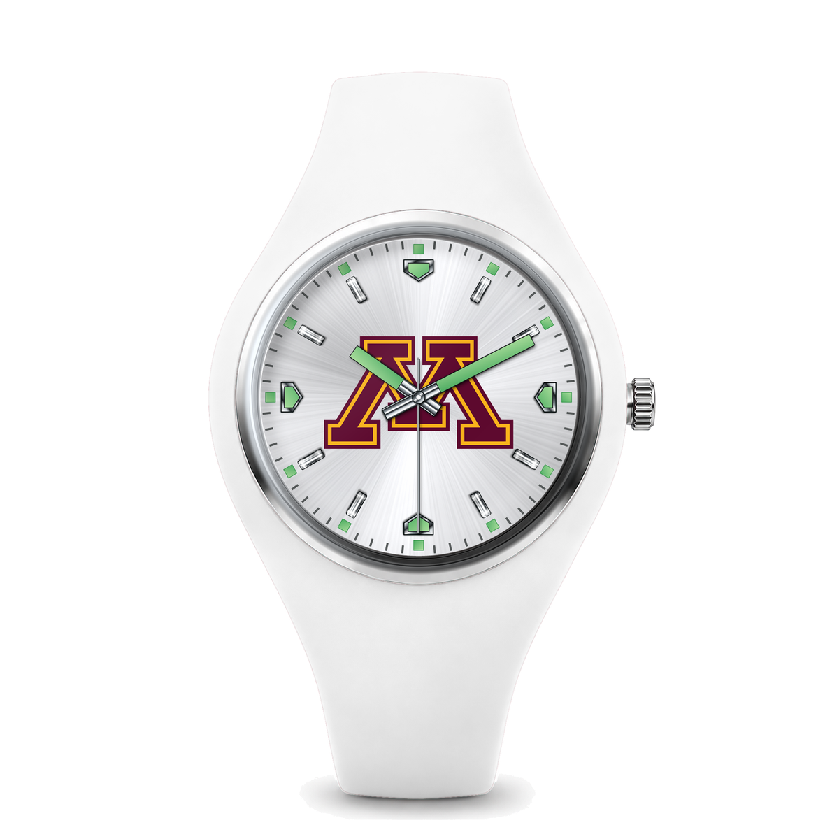 Minnesota Golden Gophers Silver Dial Silicone Watch with white silicone band