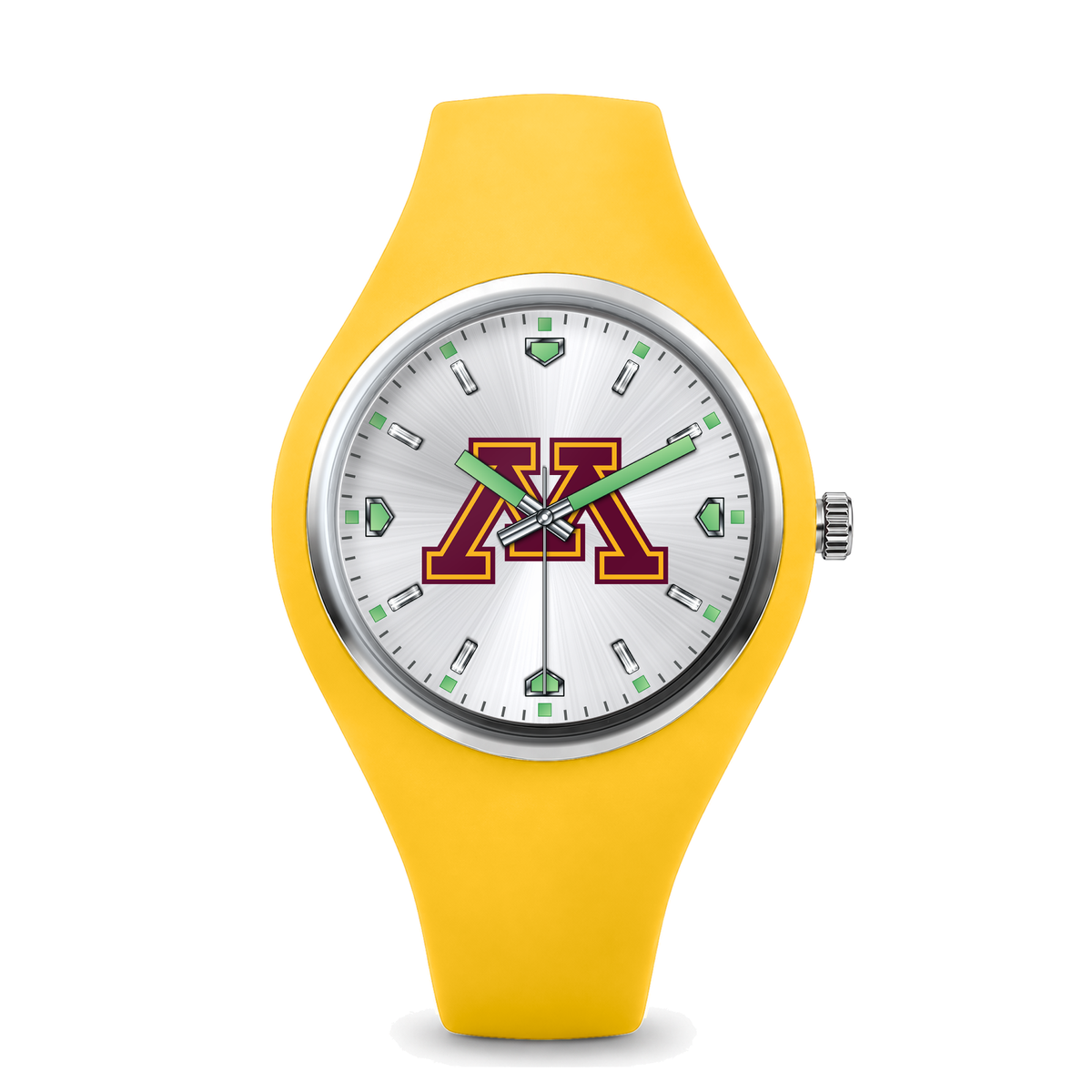 Minnesota Golden Gophers Silver Dial Silicone Watch with yellow silicone band