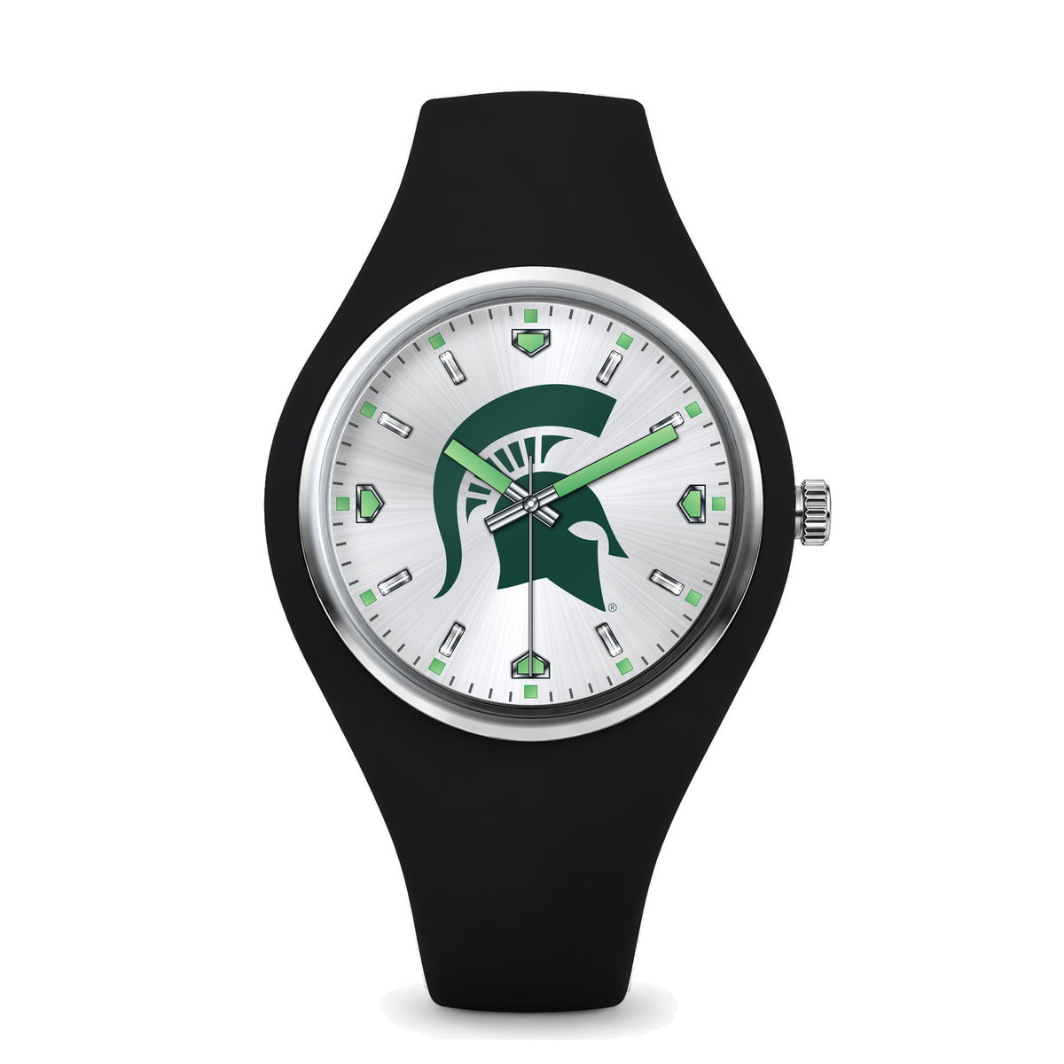 Michigan State Spartans Silver Dial Silicone Watch with black silicone band