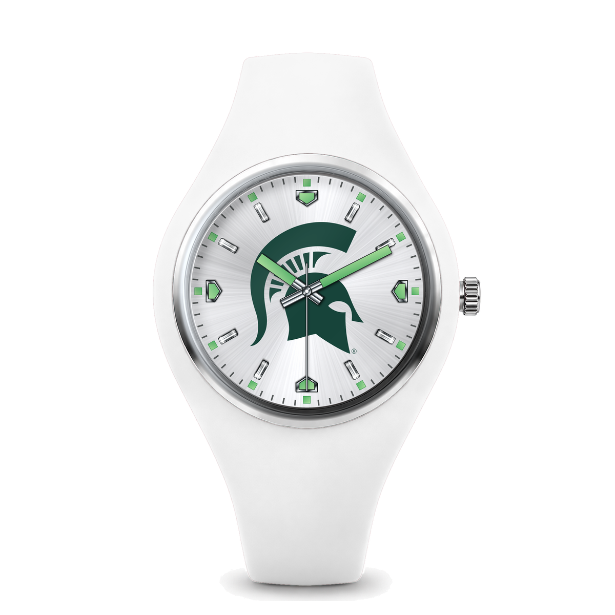 Michigan State Spartans Silver Dial Silicone Watch with white silicone band