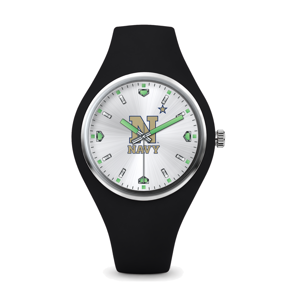 Navy Midshipmen Silver Dial Silicone Watch with black silicone band
