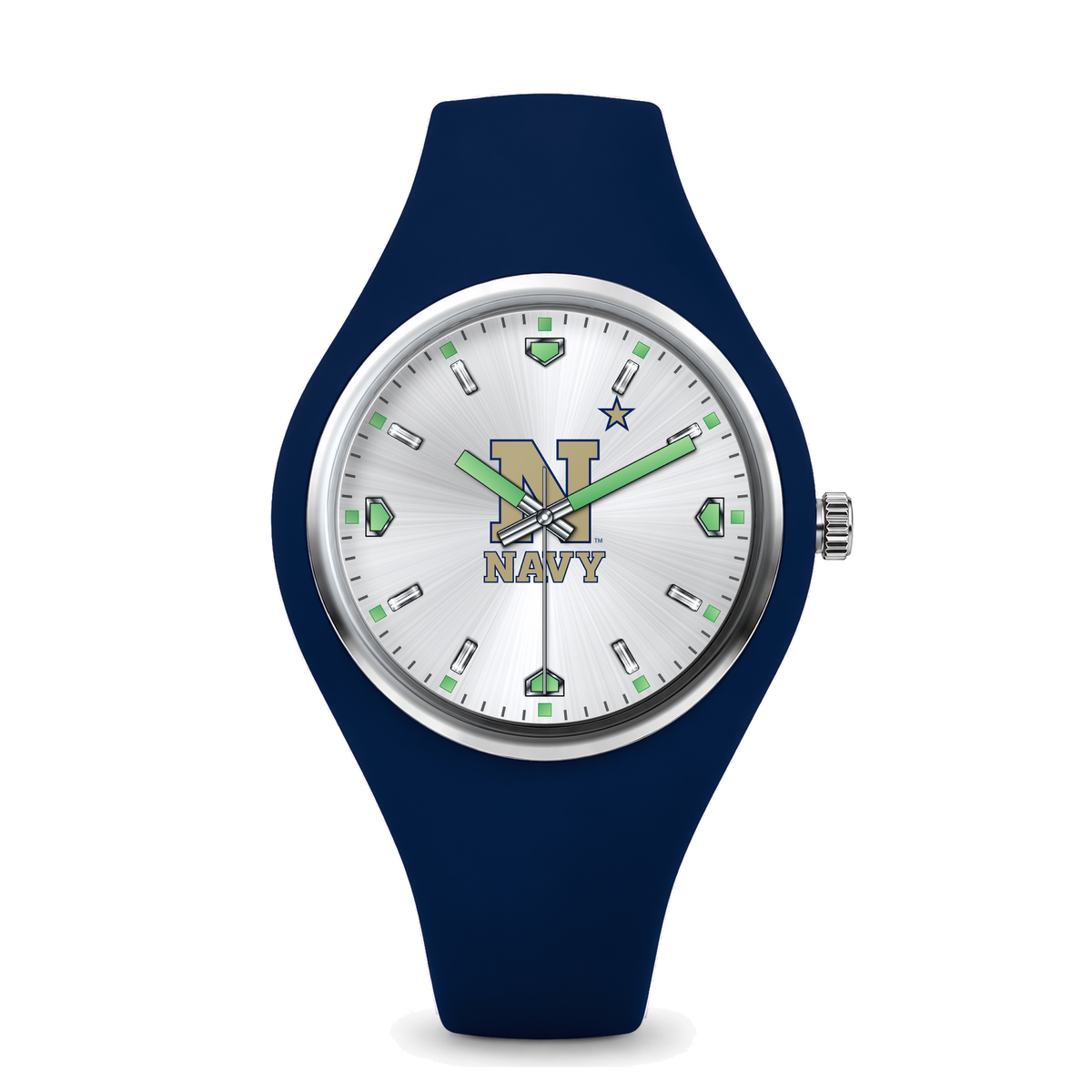 Navy Midshipmen Silver Dial Silicone Watch with navy silicone band