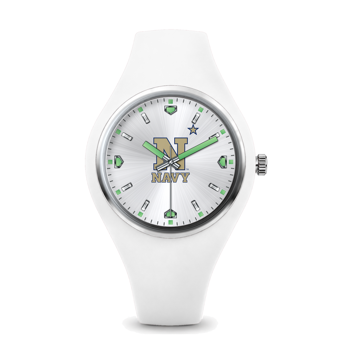 Navy Midshipmen Silver Dial Silicone Watch with white silicone band