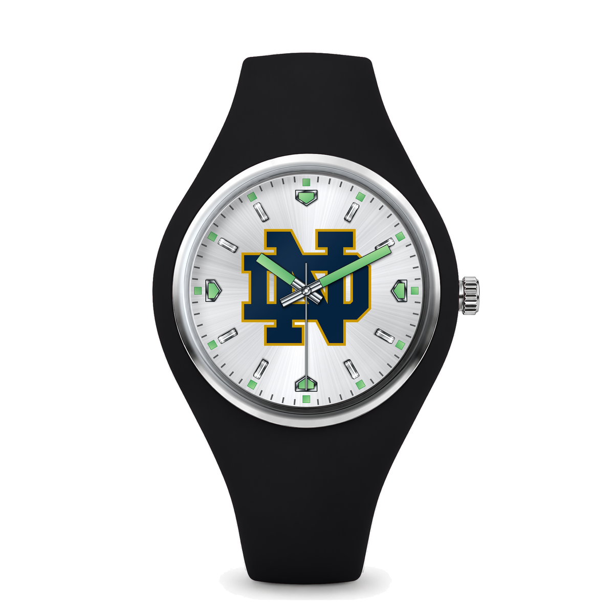 Notre Dame Fighting Irish Silver Dial Silicone Watch with black silicone band