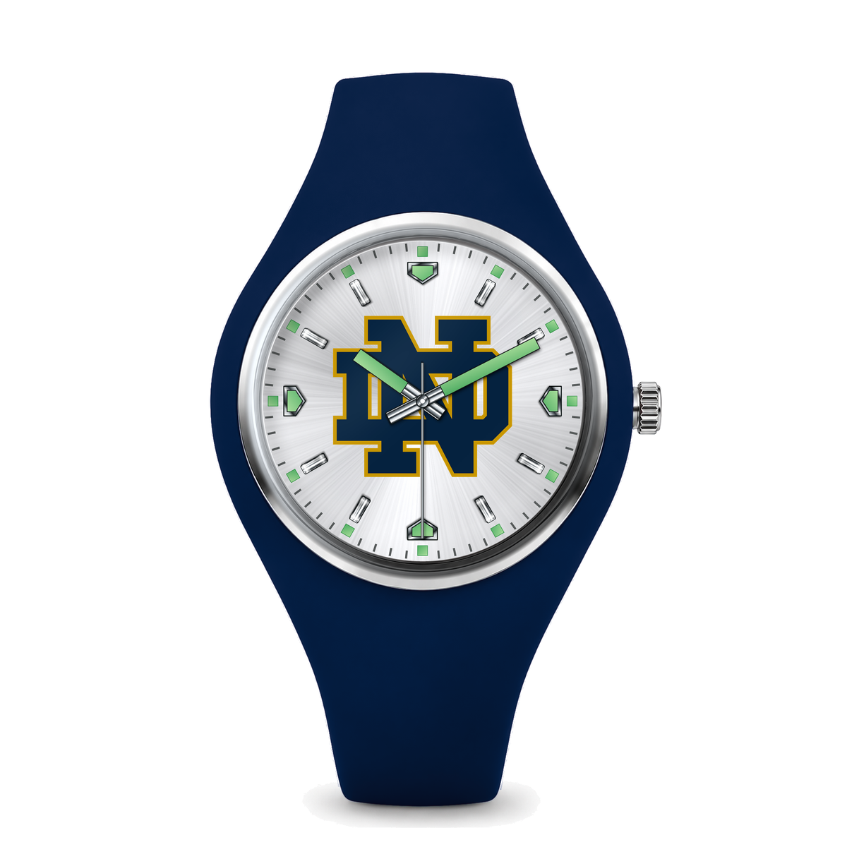 Notre Dame Fighting Irish Silver Dial Silicone Watch with navy silicone band