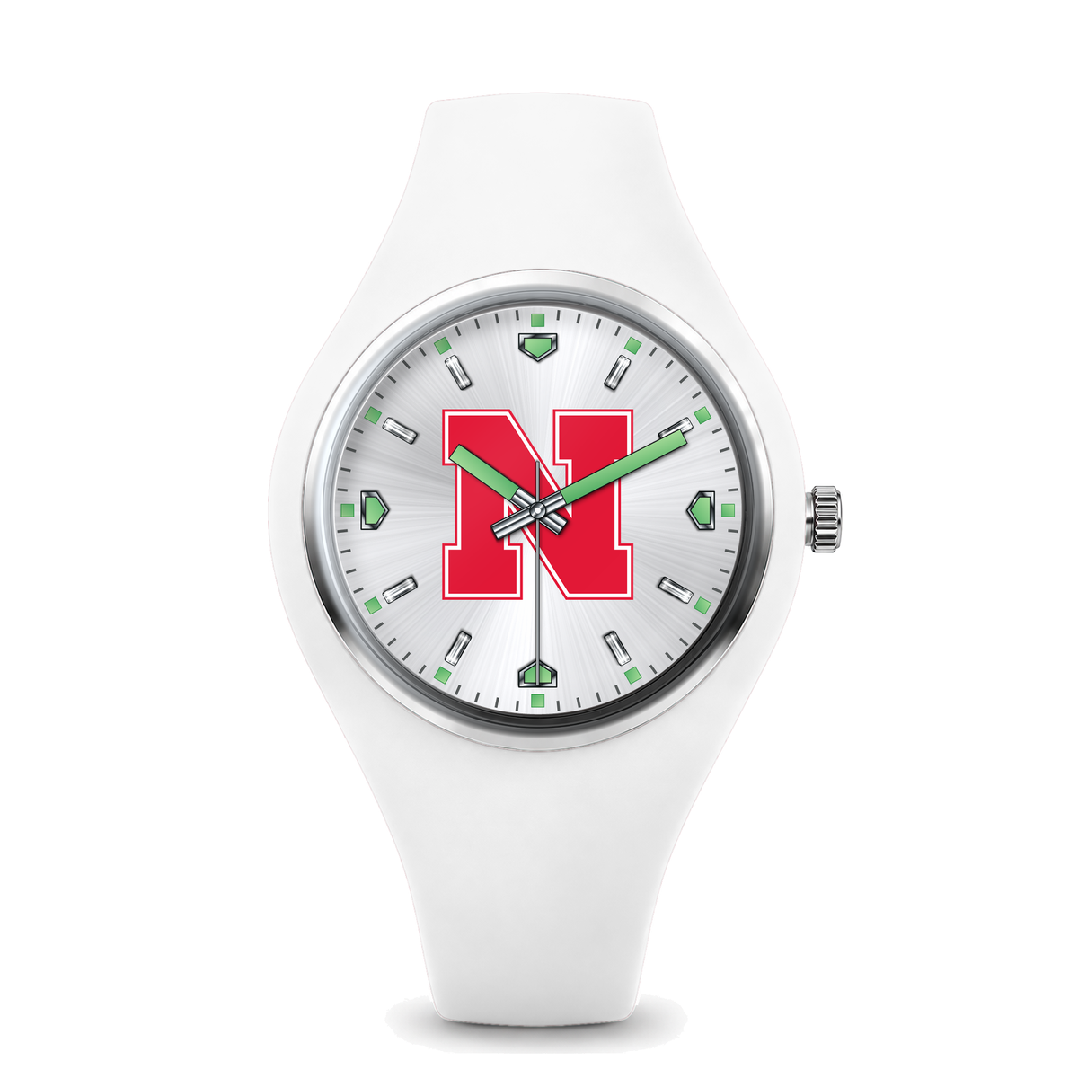 Nebraska Cornhuskers Silver Dial Silicone Watch with white silicone band