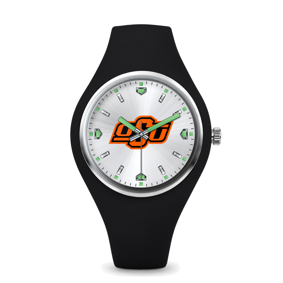 Oklahoma State Cowboys Silver Dial Silicone Watch with black silicone band