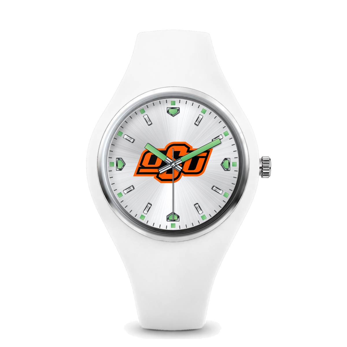 Oklahoma State Cowboys Silver Dial Silicone Watch with white silicone band