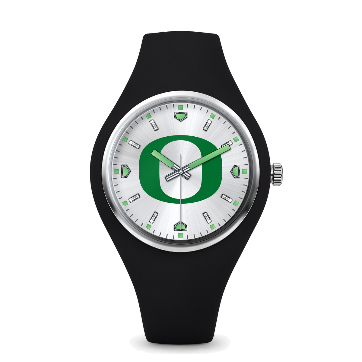 Oregon Ducks Silver Dial Silicone Watch with black silicone band