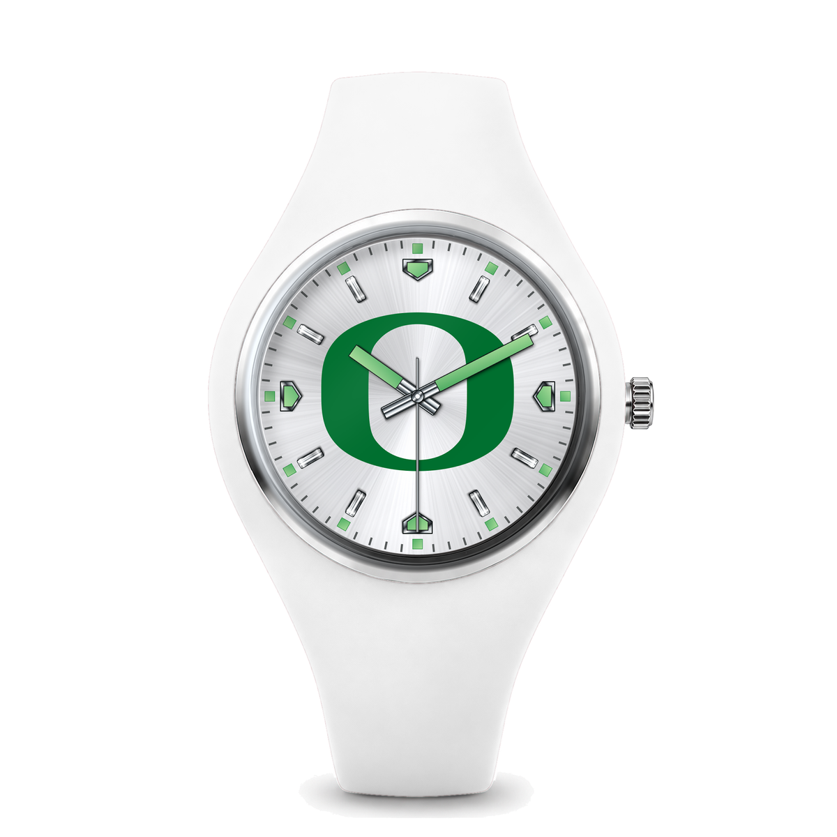 Oregon Ducks Silver Dial Silicone Watch with white silicone band