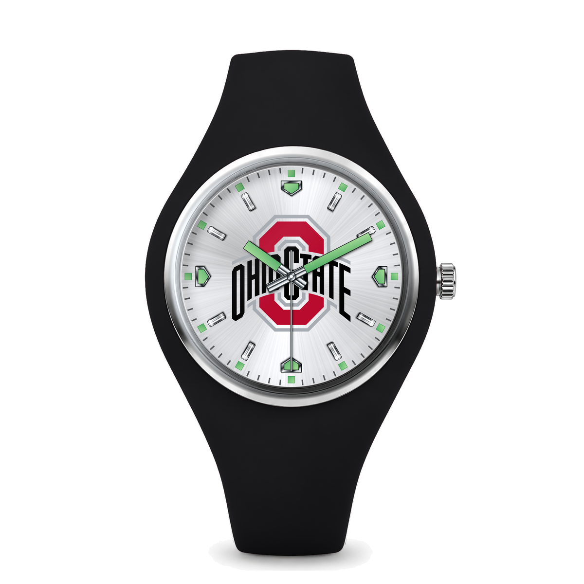 Ohio State Buckeyes Silver Dial Silicone Watch with black silicone band
