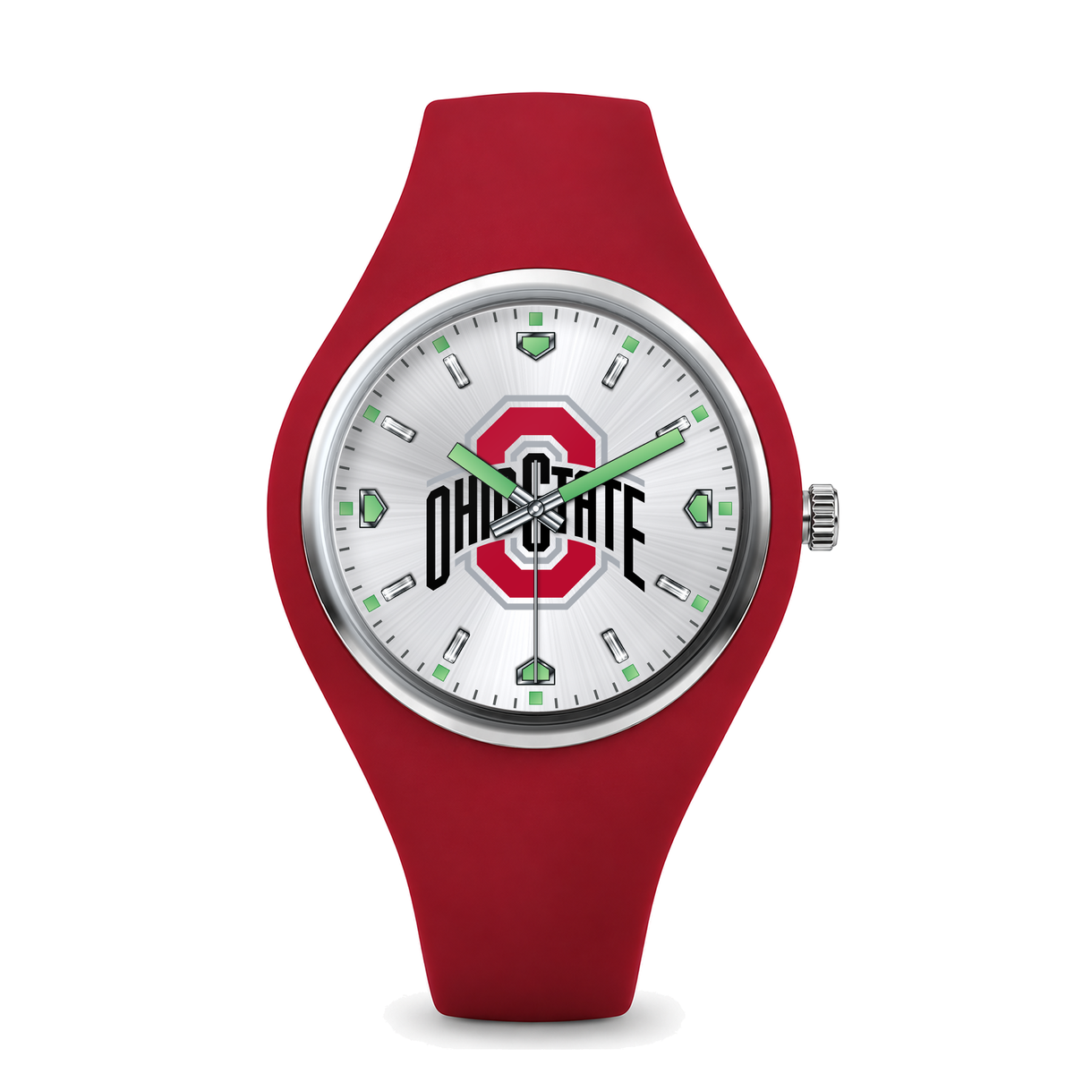 Ohio State Buckeyes Silver Dial Silicone Watch with red silicone band