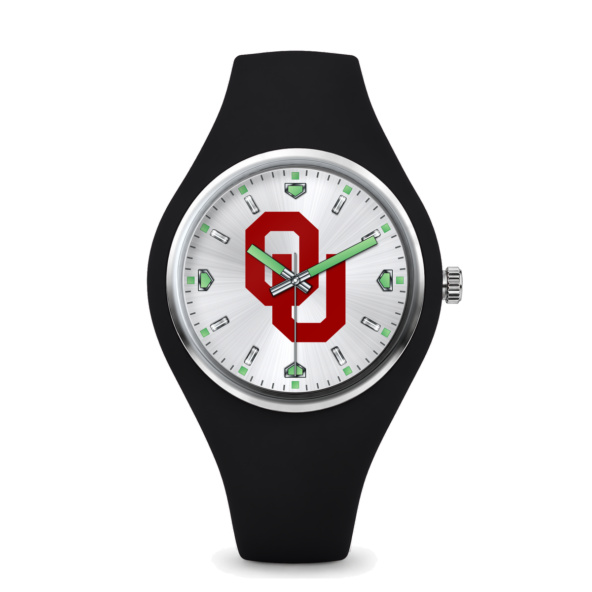 Oklahoma Sooners Silver Dial Silicone Watch with black silicone band