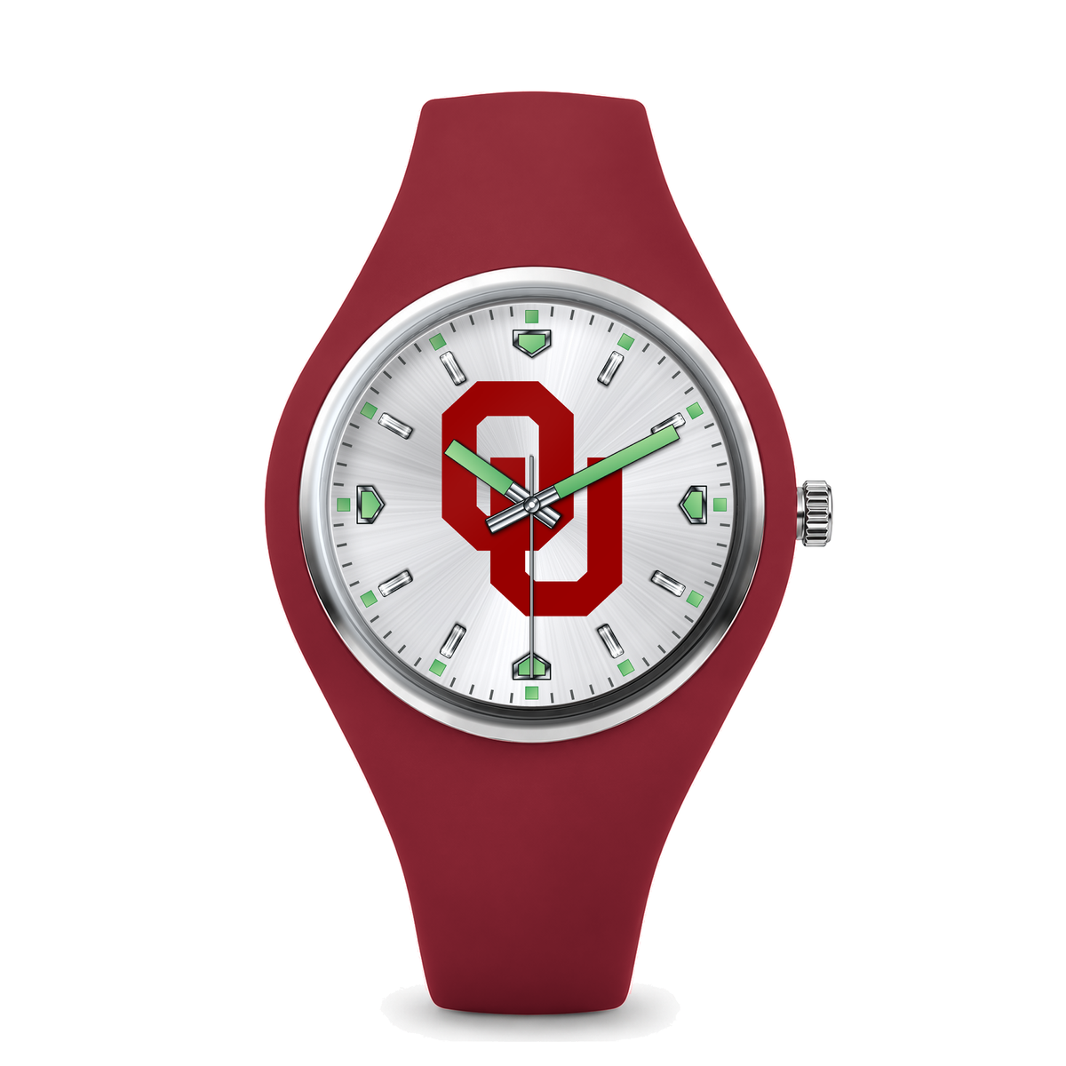 Oklahoma Sooners Silver Dial Silicone Watch with red silicone band