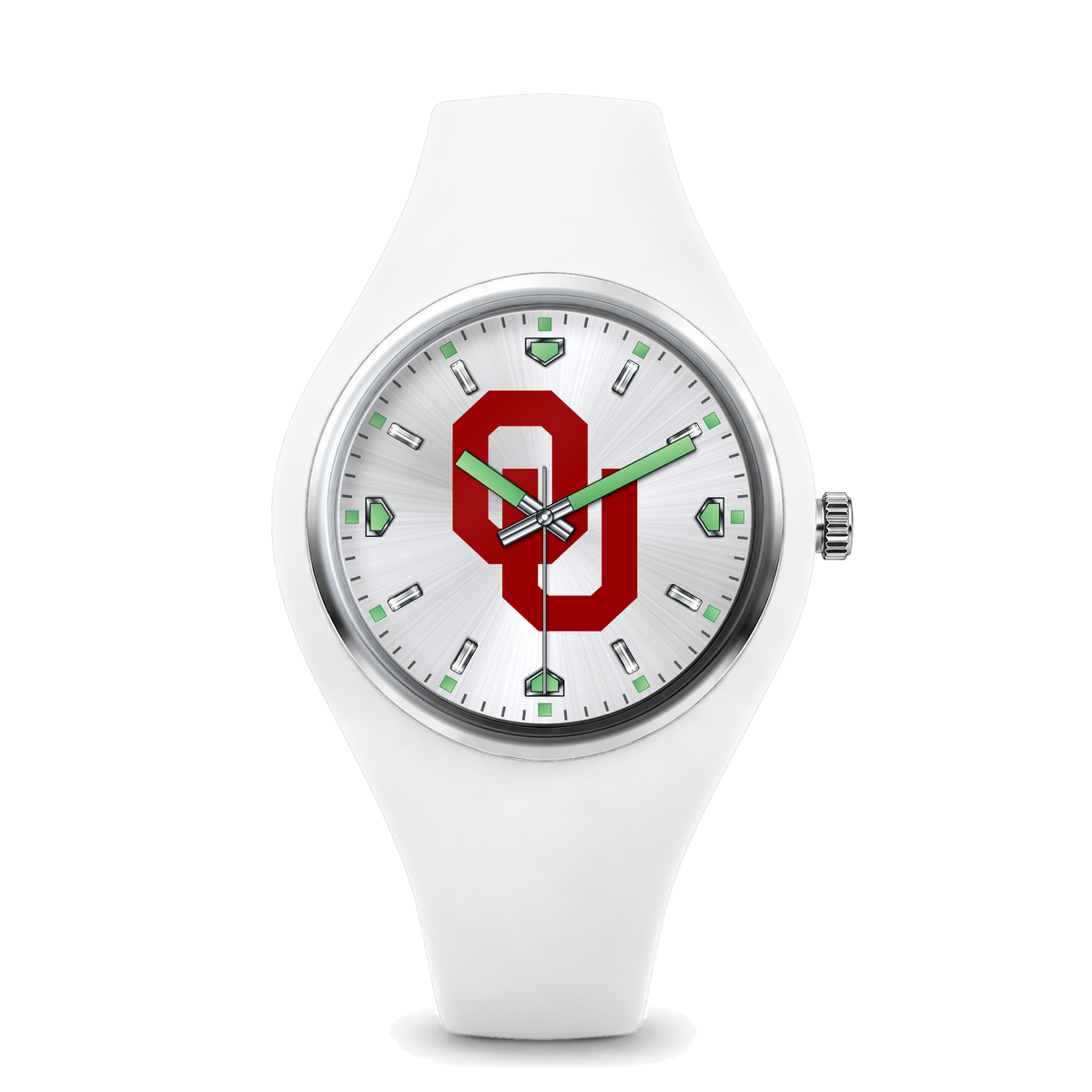 Oklahoma Sooners Silver Dial Silicone Watch with white silicone band