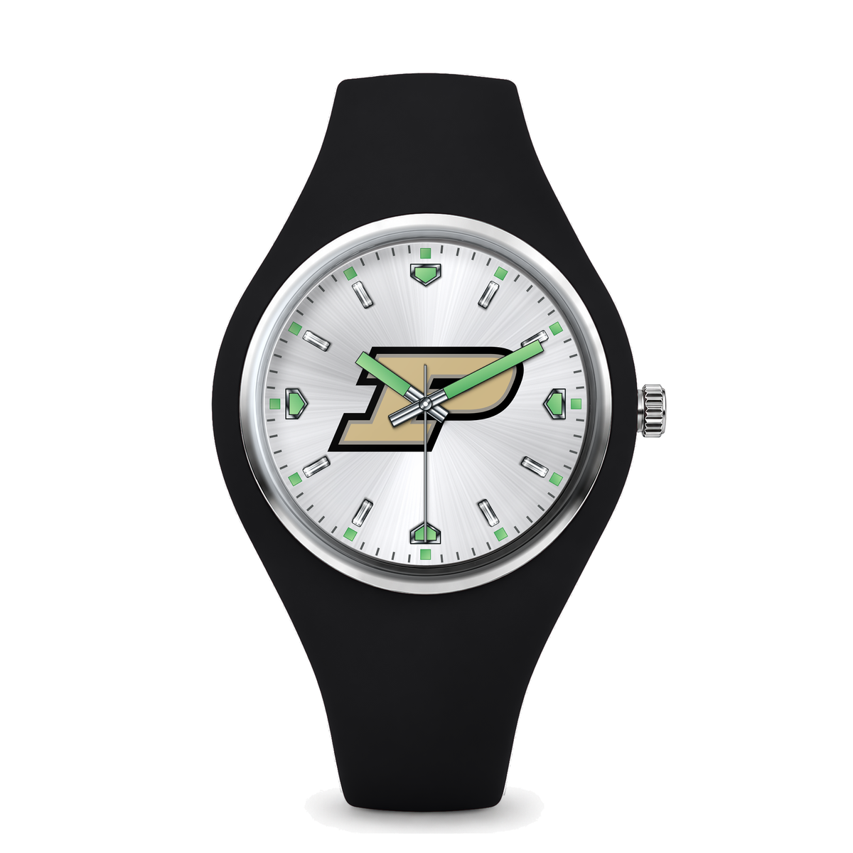 Purdue Boilermakers Silver Dial Silicone Watch with black silicone band