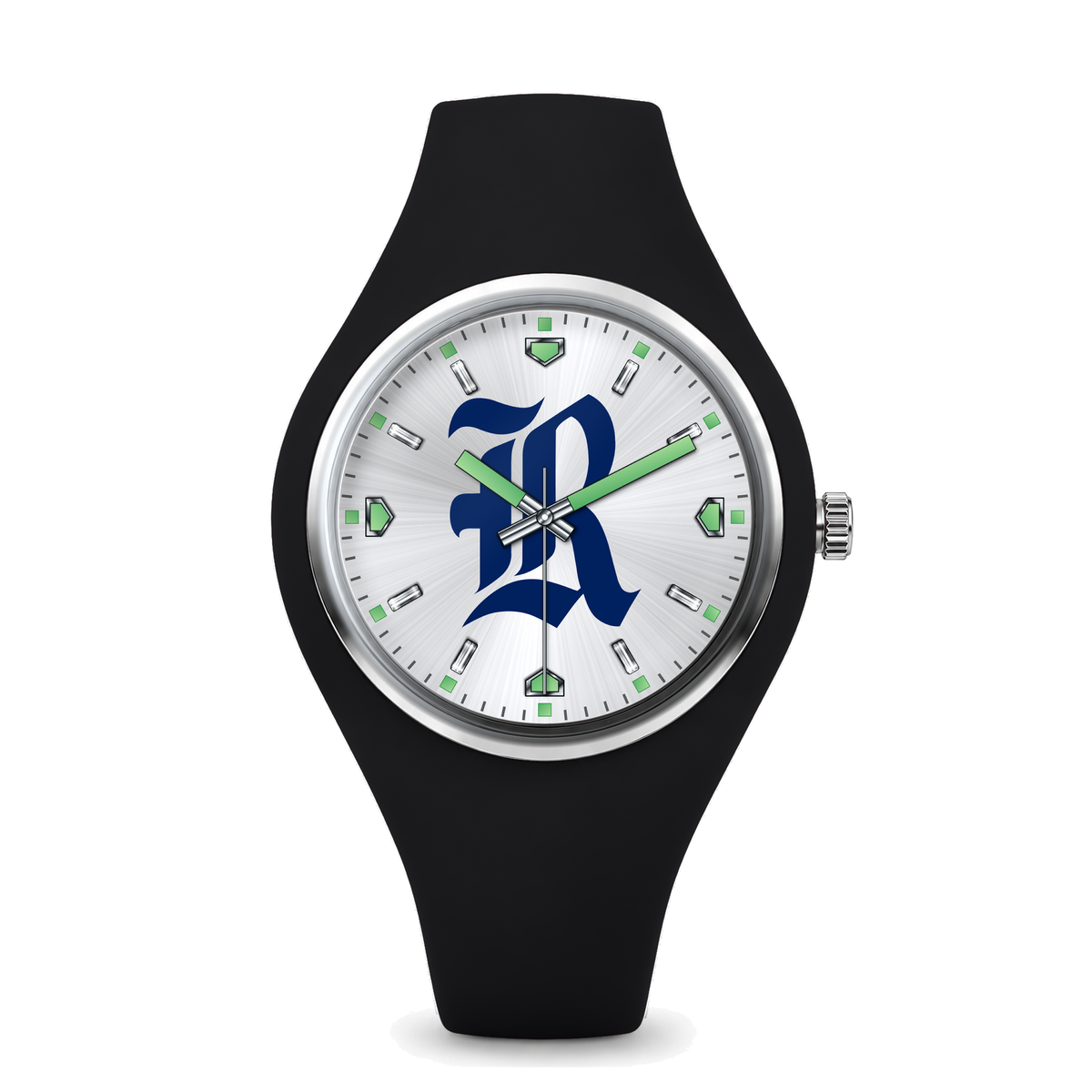 Rice Owls Silver Dial Silicone Watch with black silicone band