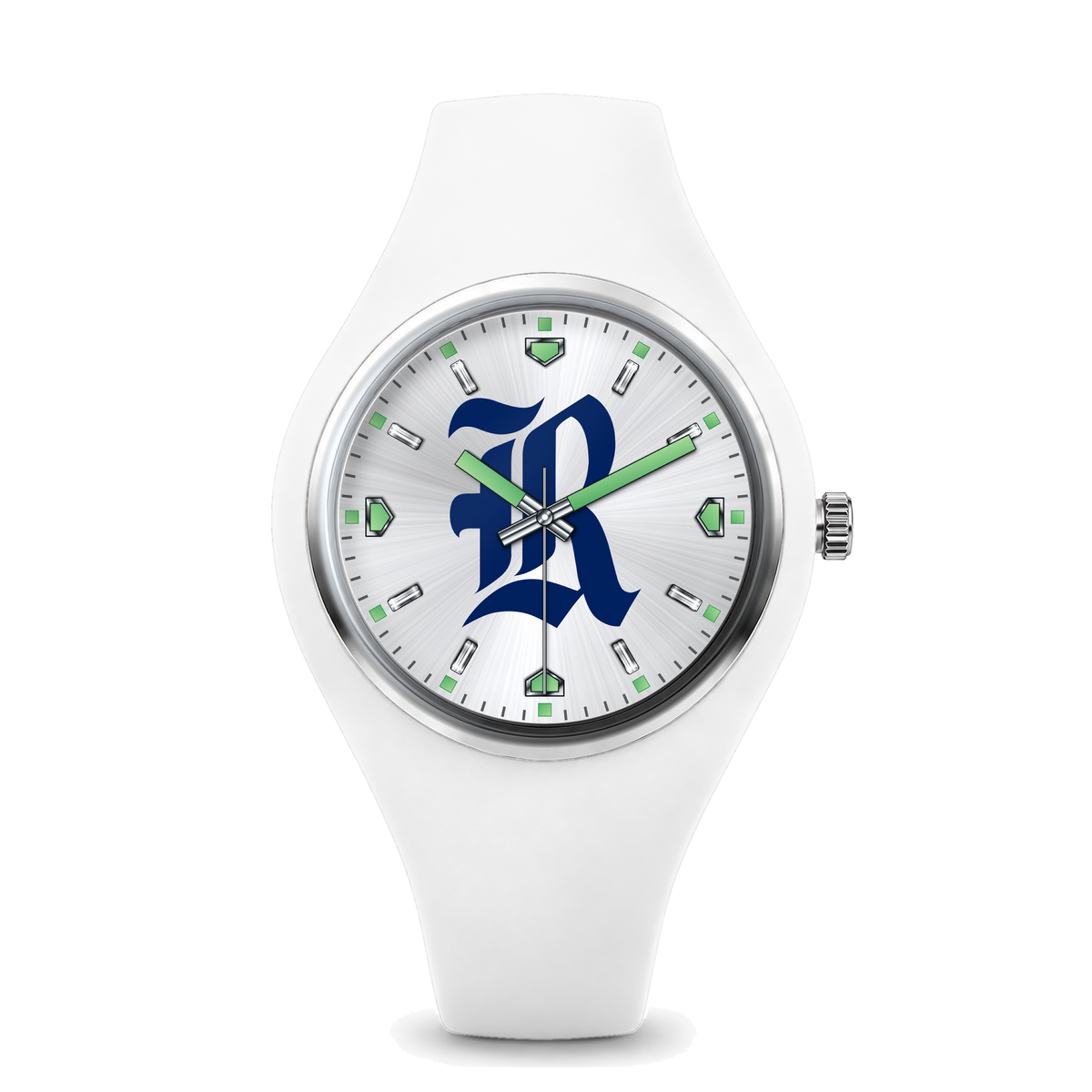 Rice Owls Silver Dial Silicone Watch with white silicone band