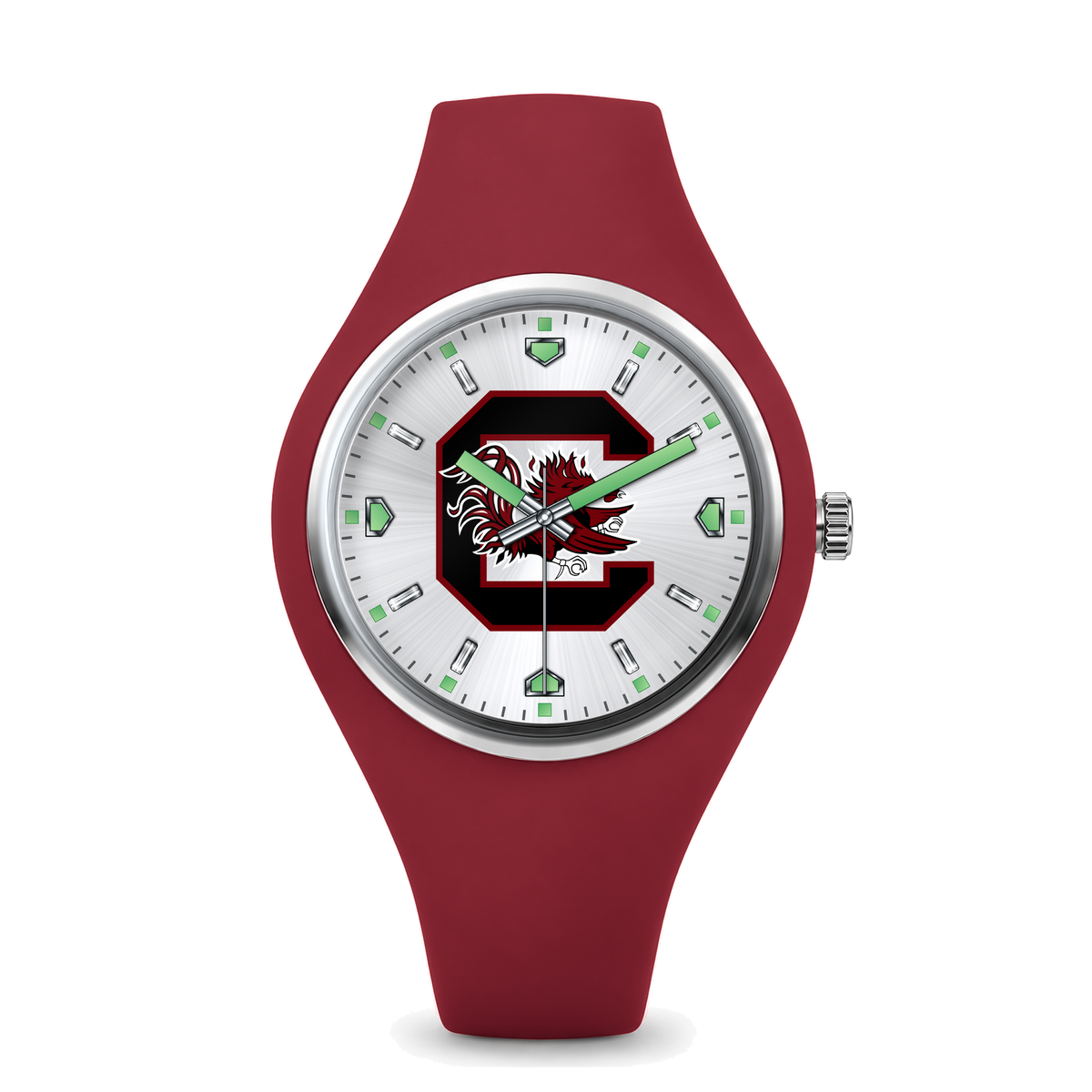 South Carolina Gamecocks Silver Dial Silicone Watch with red silicone band