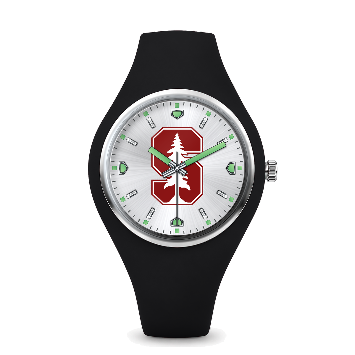 Stanford Cardinal Silver Dial Silicone Watch with black silicone band