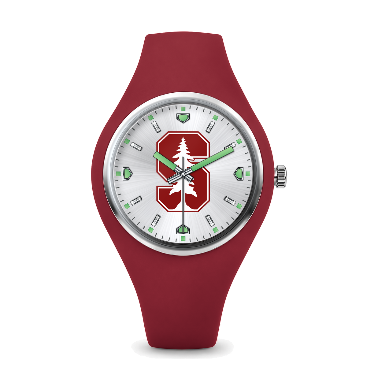 Stanford Cardinal Silver Dial Silicone Watch with red silicone band