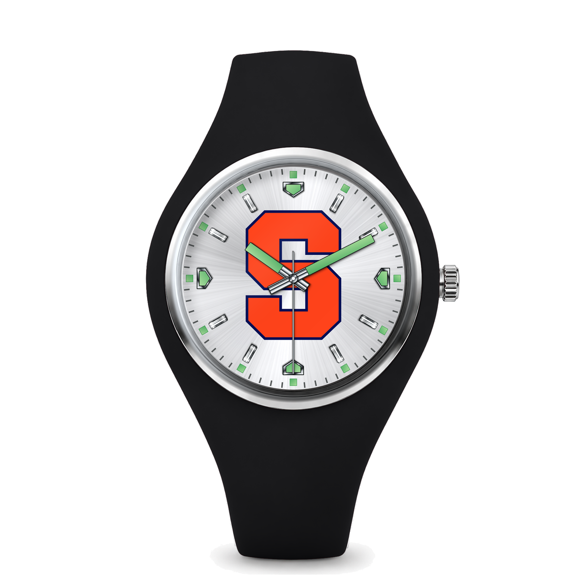 Syracuse Orange Silver Dial Silicone Watch with black silicone band