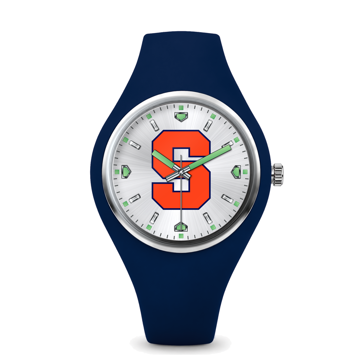 Syracuse Orange Silver Dial Silicone Watch with navy silicone band