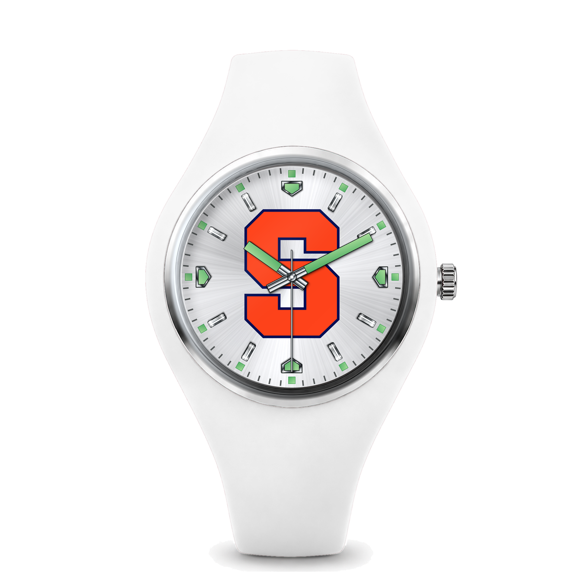 Syracuse Orange Silver Dial Silicone Watch with white silicone band