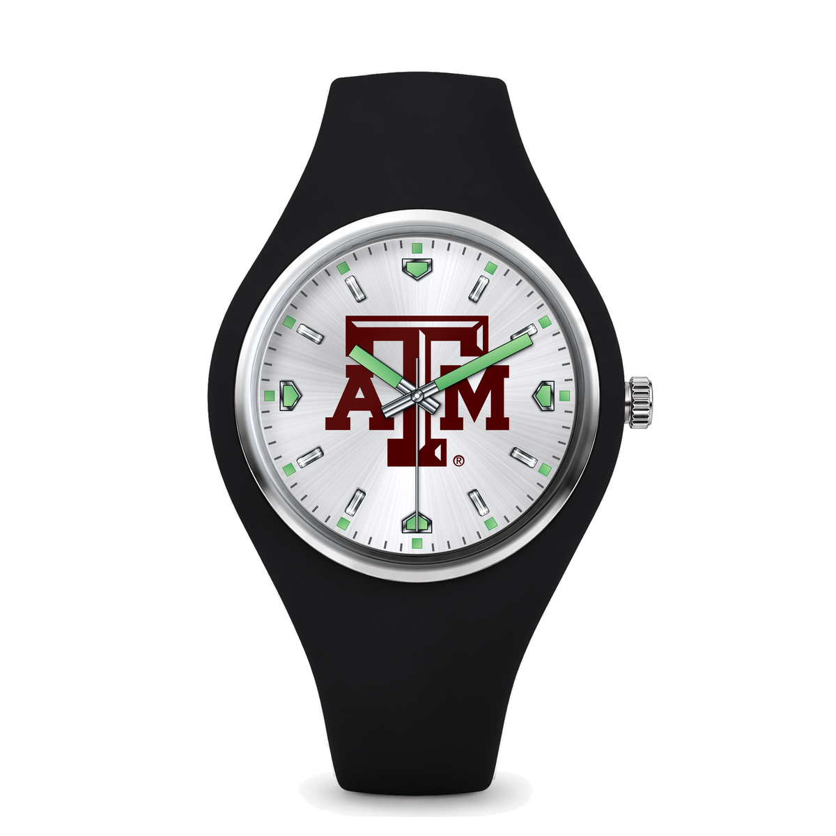 Texas A&M Aggies Silver Dial Silicone Watch with black silicone band