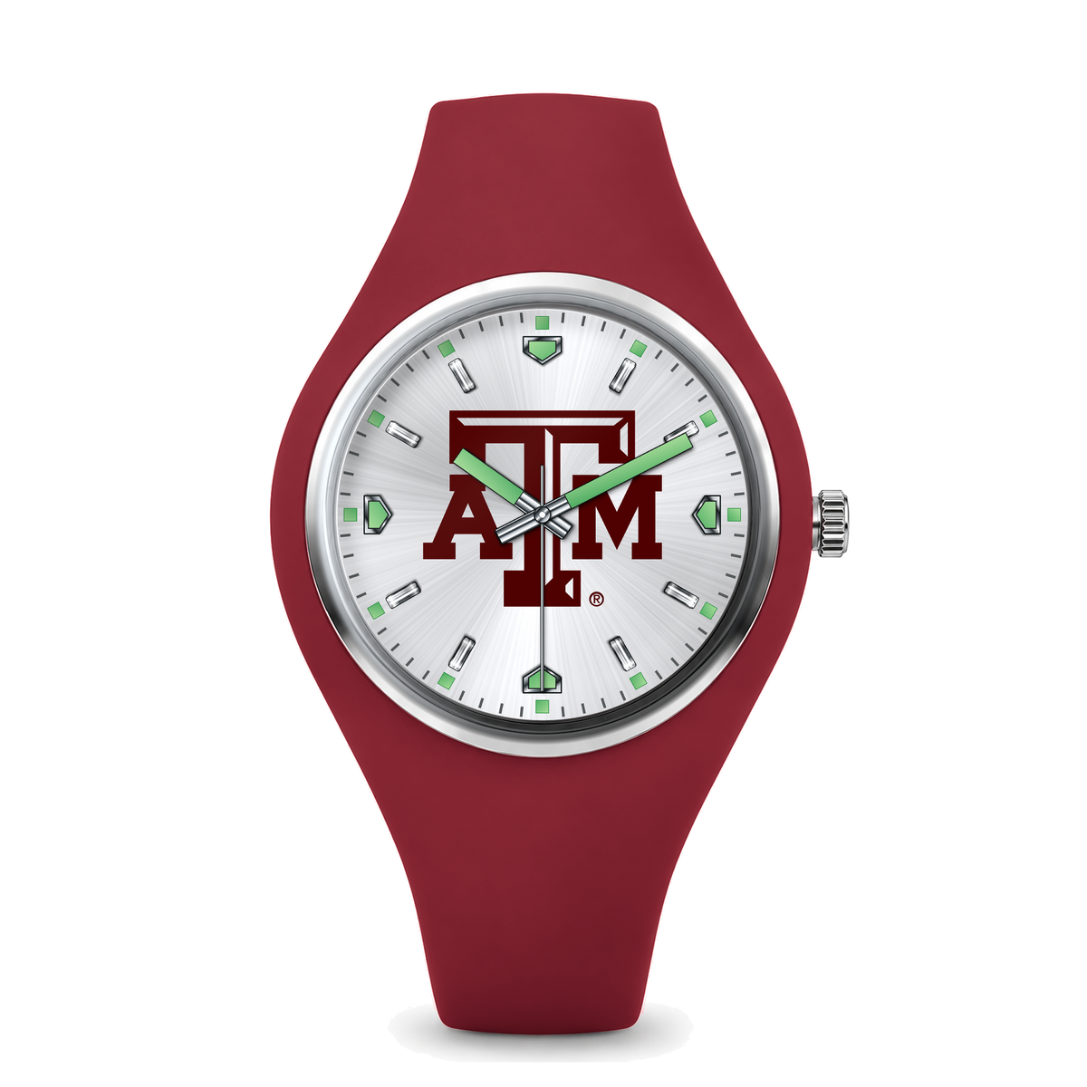 Texas A&M Aggies Silver Dial Silicone Watch with red silicone band