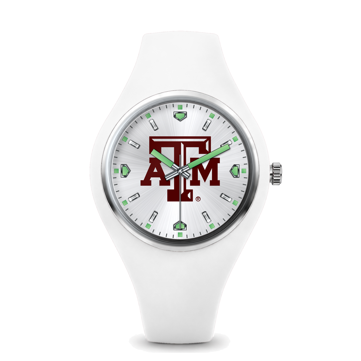 Texas A&M Aggies Silver Dial Silicone Watch with white silicone band