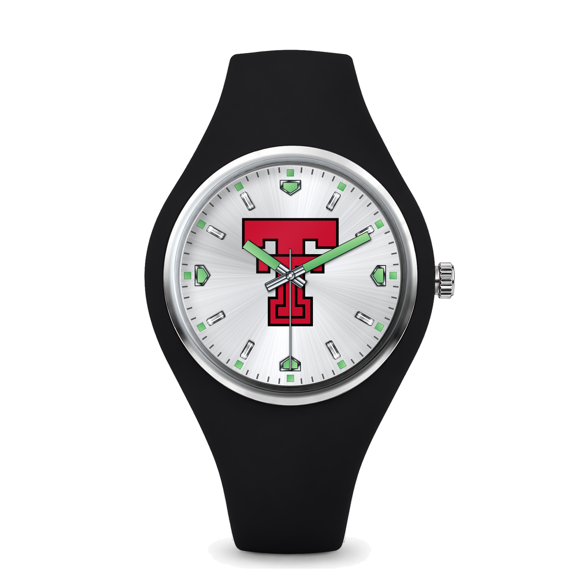 Texas Tech Red Raiders Silver Dial Silicone Watch with black silicone band