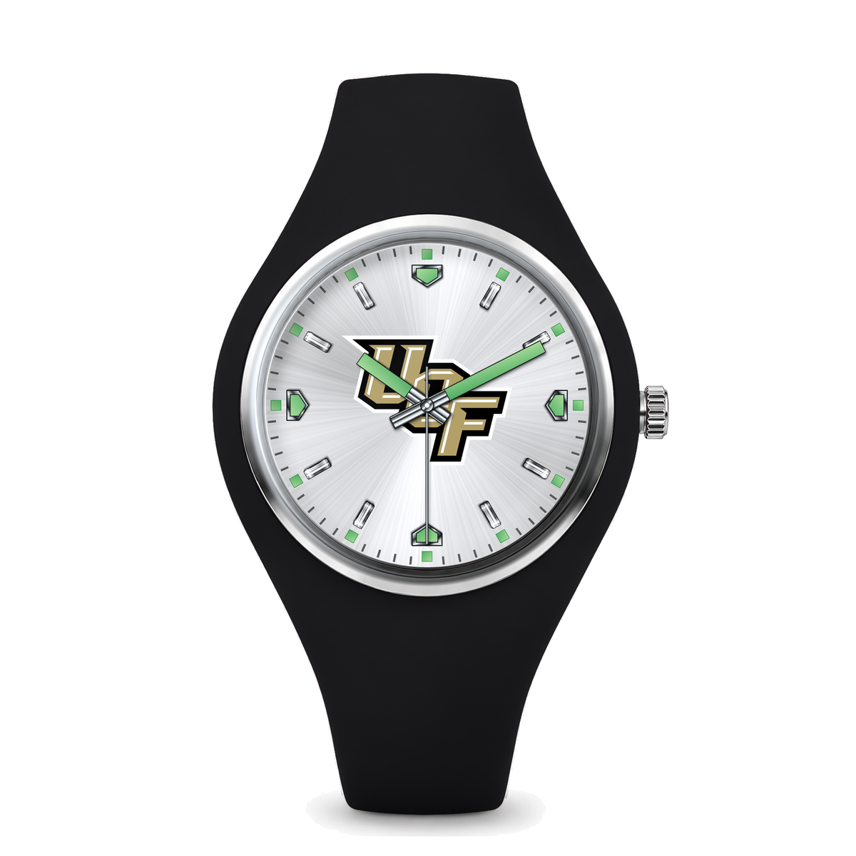 UCF Knights Silver Dial Silicone Watch with black silicone band