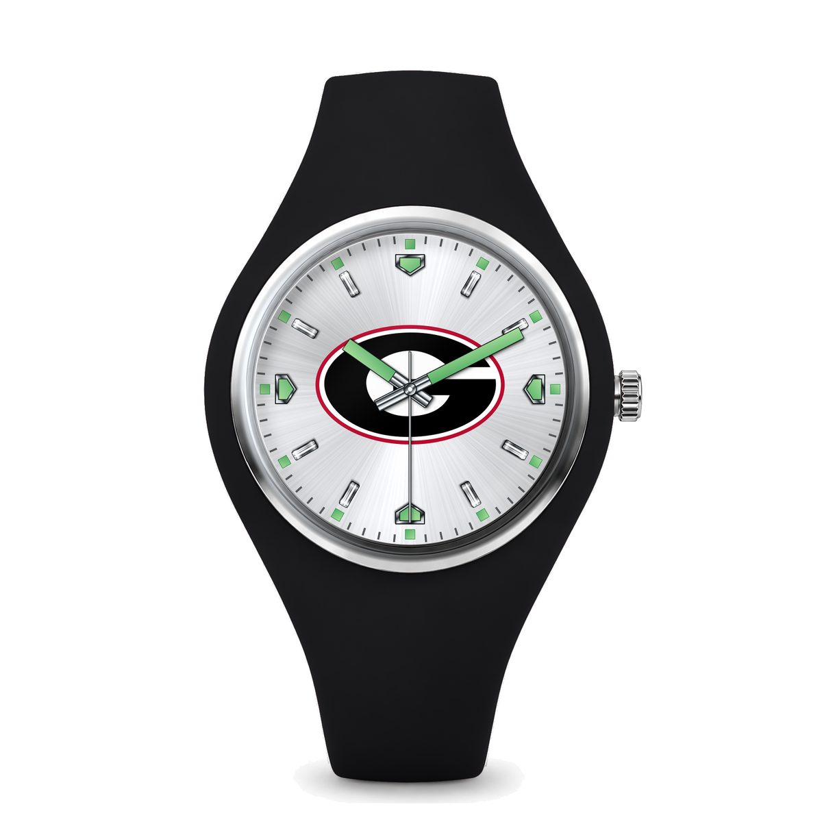 Georgia Bulldogs Silver Dial Silicone Watch with black silicone band