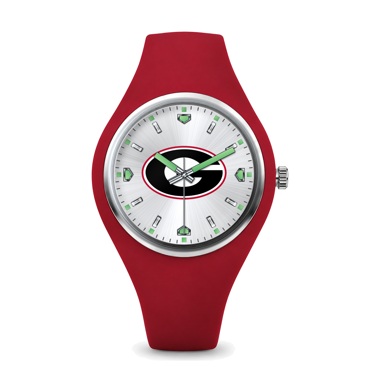 Georgia Bulldogs Silver Dial Silicone Watch with red silicone band