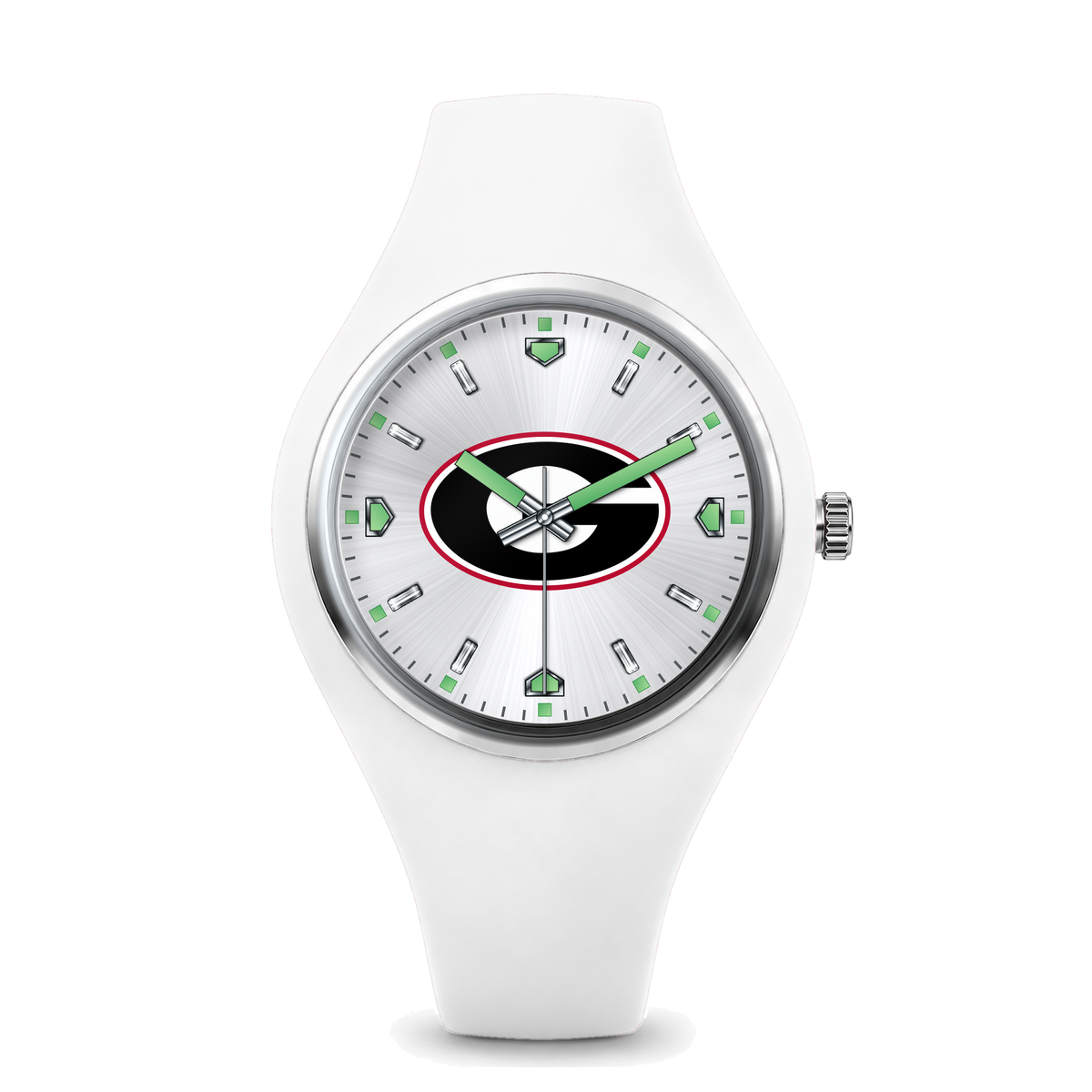 Georgia Bulldogs Silver Dial Silicone Watch with white silicone band