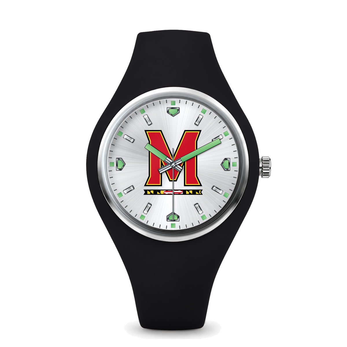 Maryland Terrapins Silver Dial Silicone Watch with black silicone band