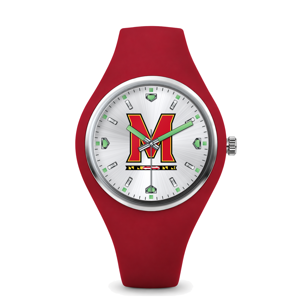 Maryland Terrapins Silver Dial Silicone Watch with red silicone band