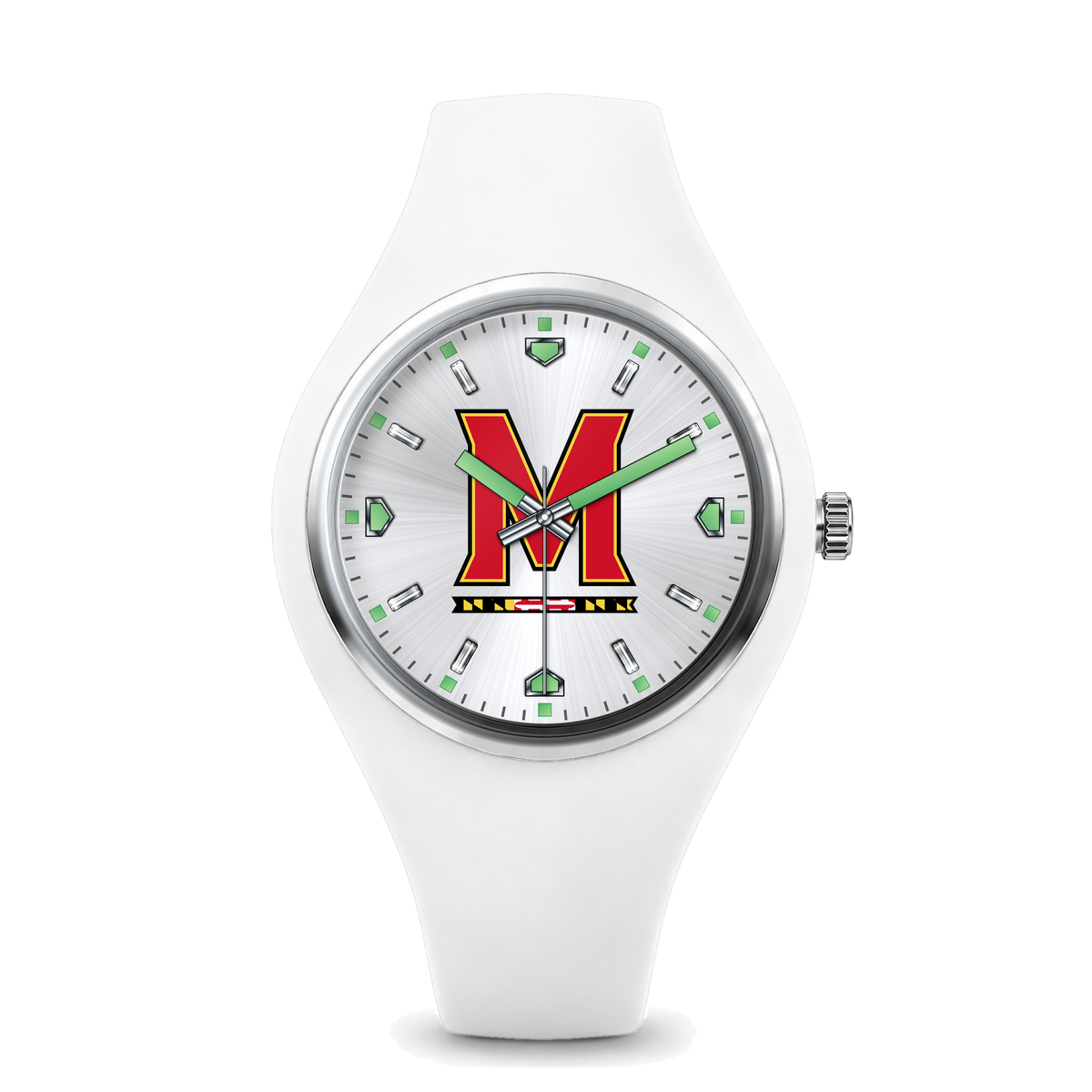 Maryland Terrapins Silver Dial Silicone Watch with white silicone band