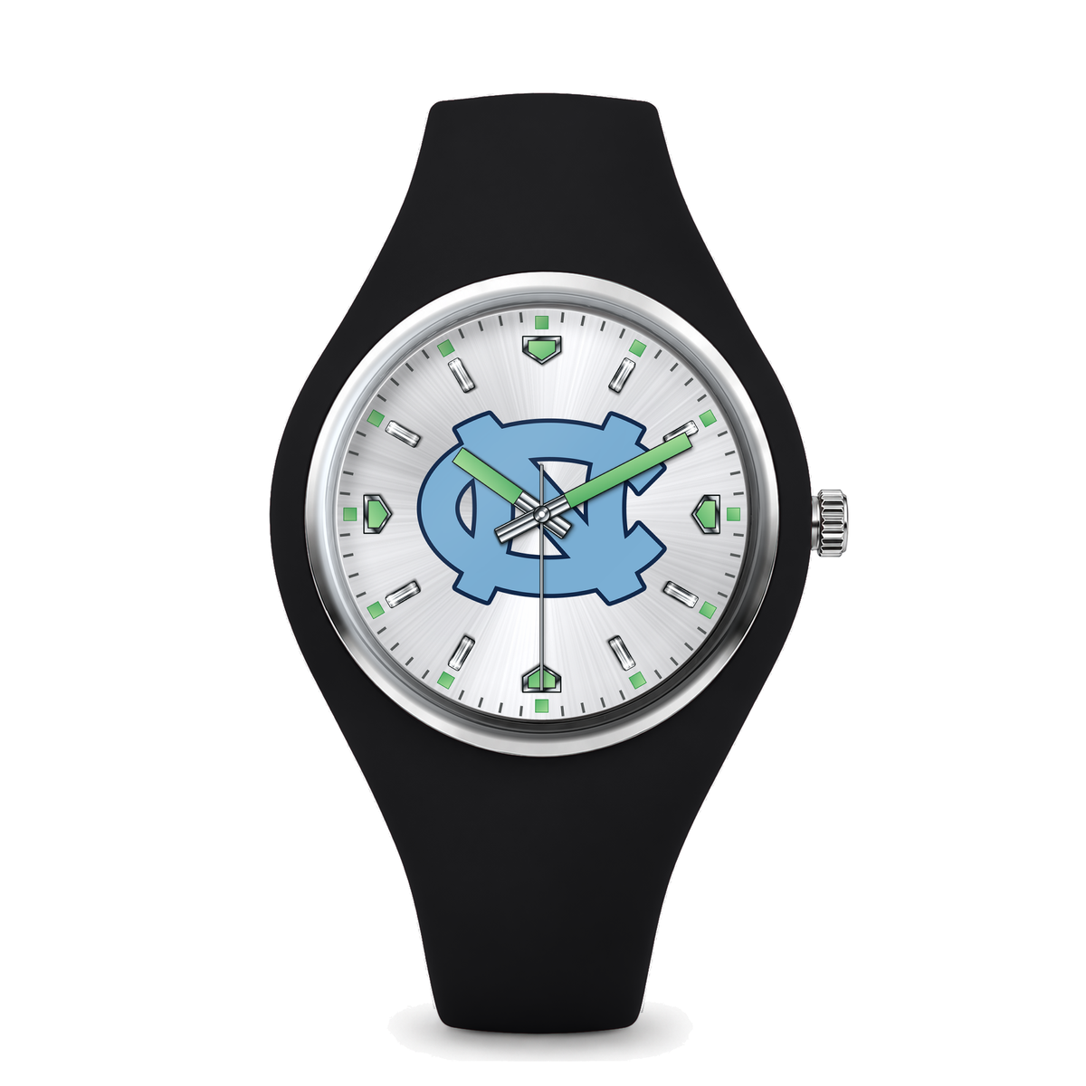 North Carolina Tar Heels Silver Dial Silicone Watch with black silicone band