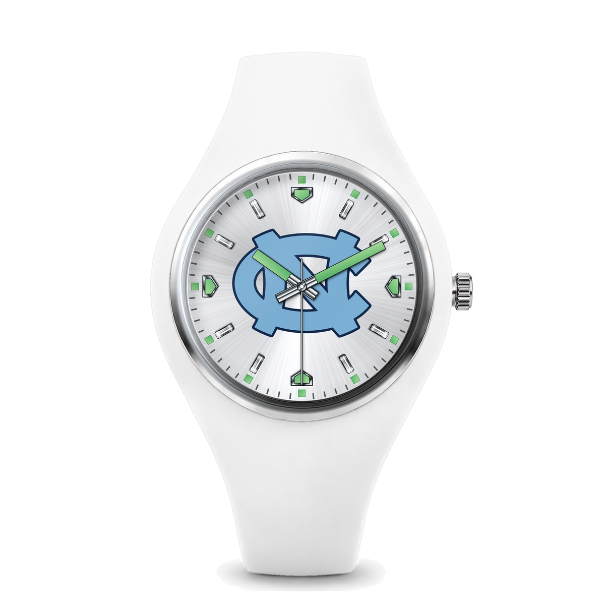 North Carolina Tar Heels Silver Dial Silicone Watch with white silicone band