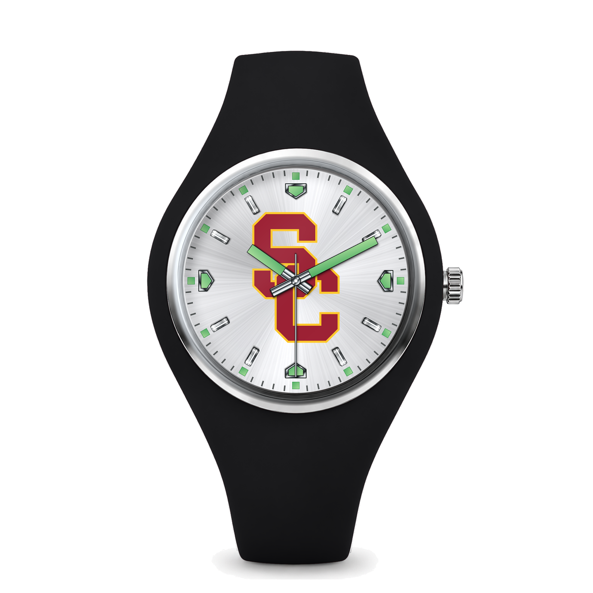 USC Trojans Silver Dial Silicone Watch with black silicone band