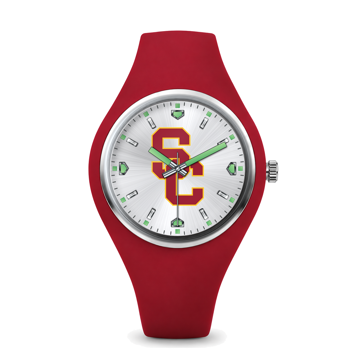 USC Trojans Silver Dial Silicone Watch with red silicone band
