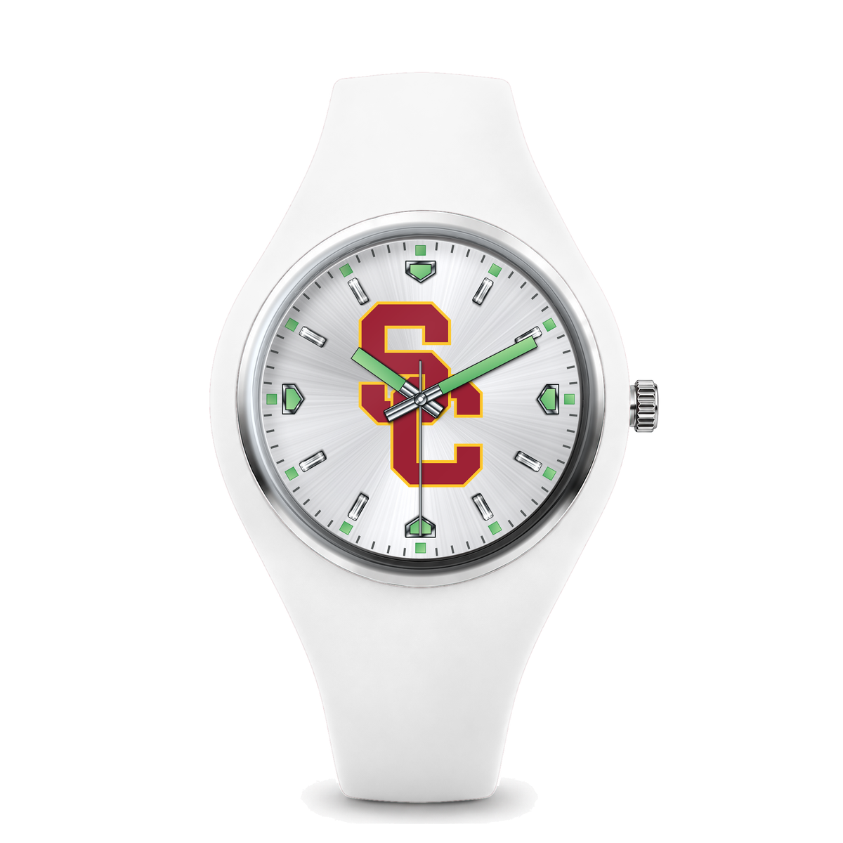 USC Trojans Silver Dial Silicone Watch with white silicone band