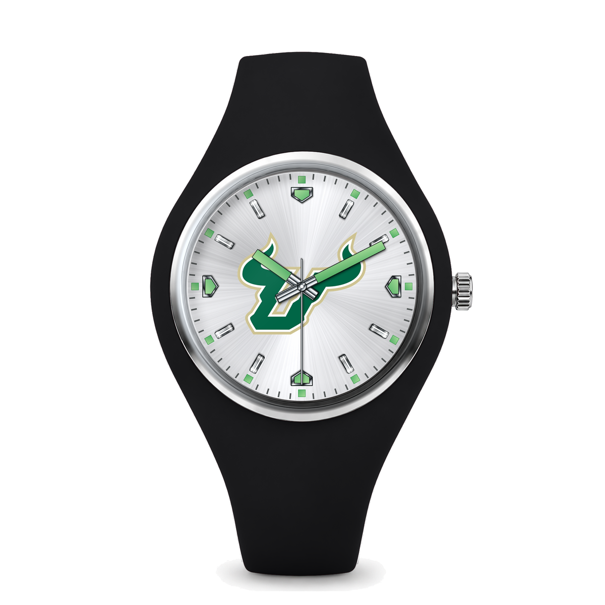 South Florida Bulls Silver Dial Silicone Watch with black silicone band