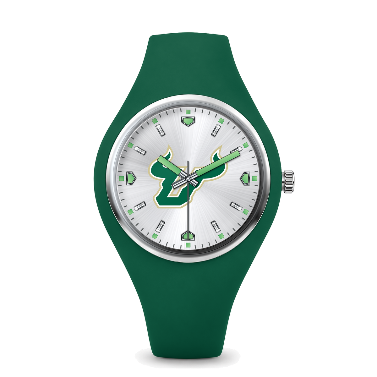 South Florida Bulls Silver Dial Silicone Watch with green silicone band
