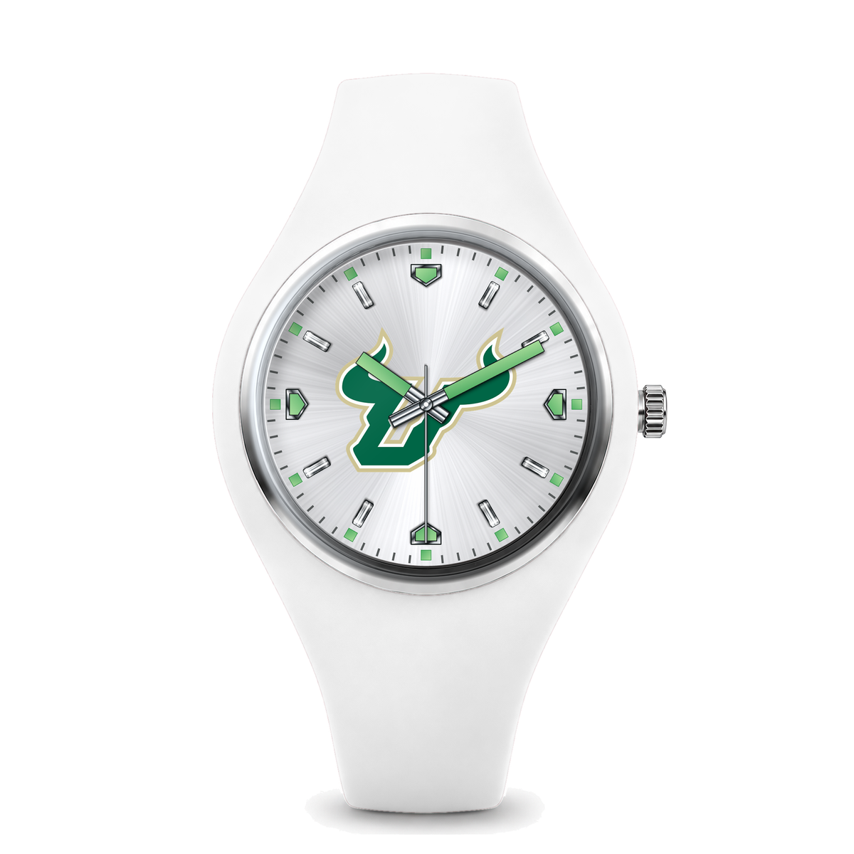 South Florida Bulls Silver Dial Silicone Watch with white silicone band